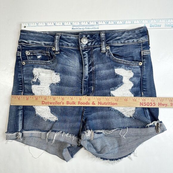 American Eagle Hi-Rise Shortie 8 Next Level Stretch Denim Jean Distressed EUC - Picture 3 of 9